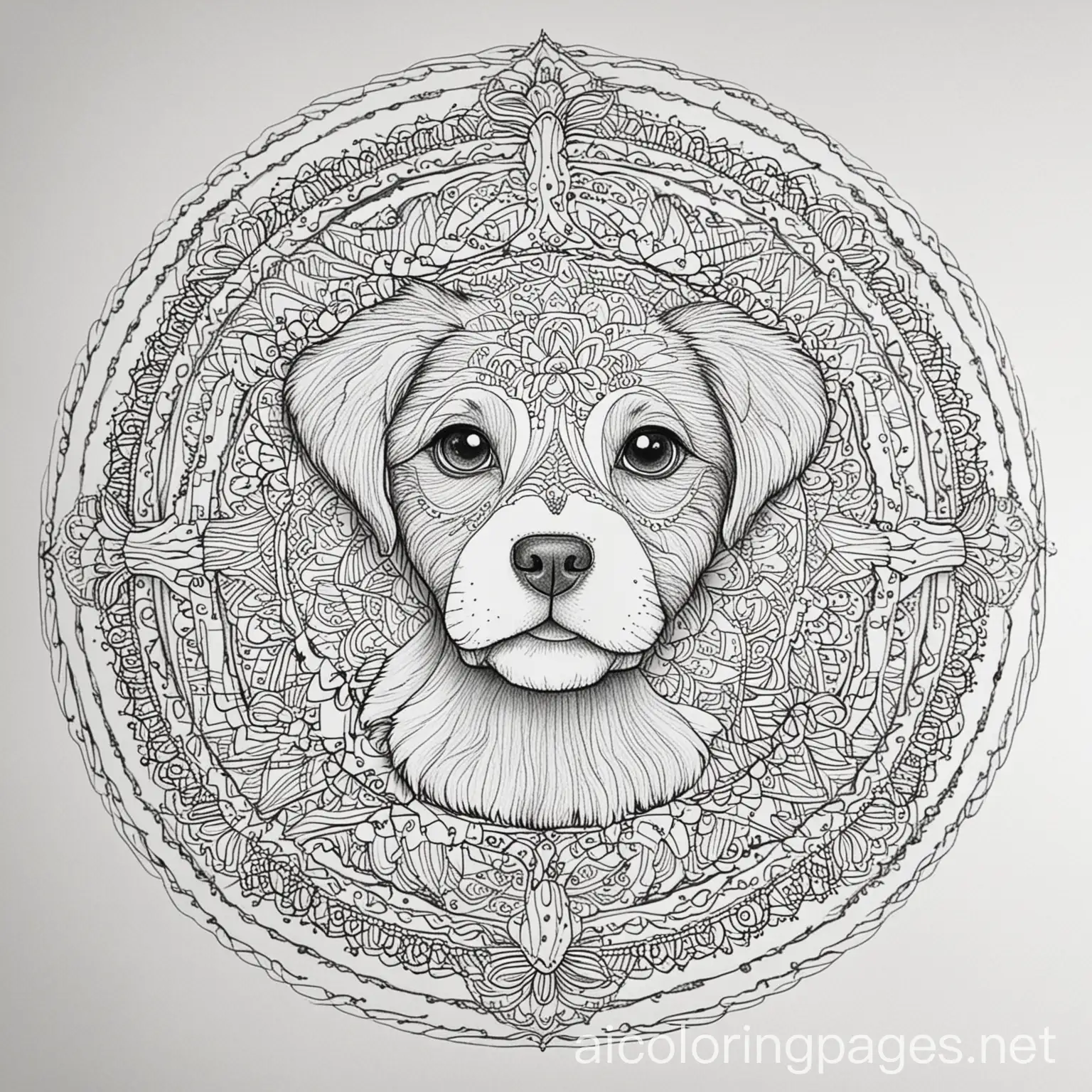 Simple-Mandala-Coloring-Page-with-Cute-Puppy-for-8YearOlds