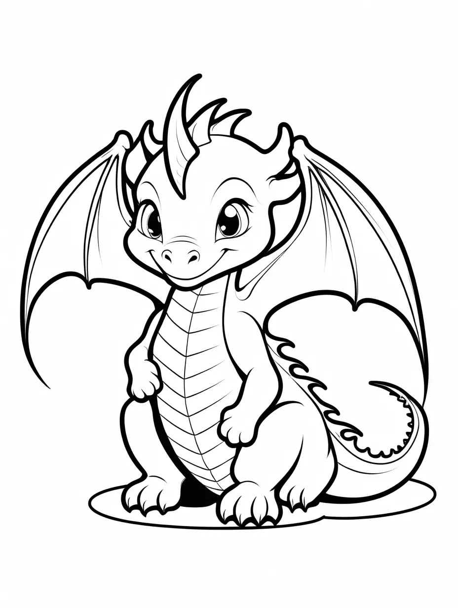 Dragon baby, Coloring Page, black and white, line art, white background, Simplicity, Ample White Space