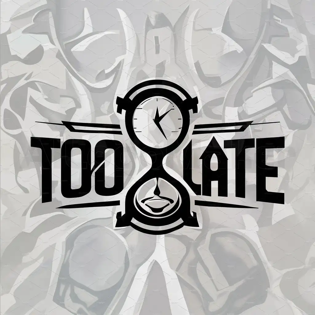a logo design,with the text "It's Too Late", main symbol:Clock, Hourglass, futuristic,Moderate,be used in esport industry,clear background