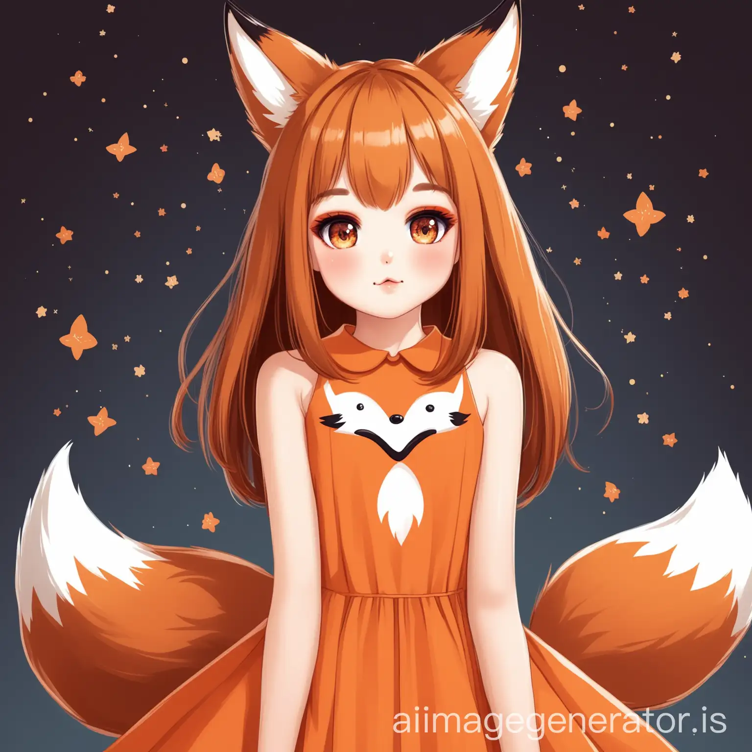 A cute girl wearing a fox inspired dress and eyeshadow
