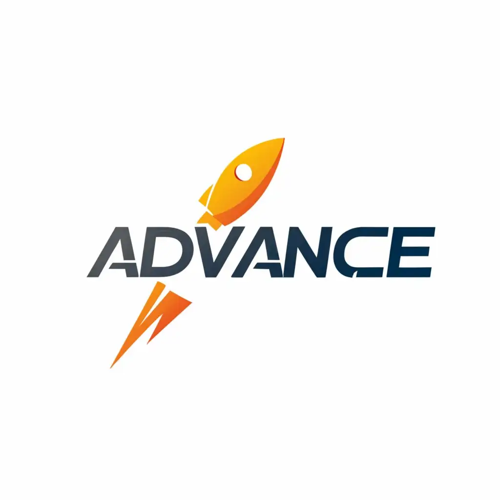 a logo design,with the text "ADVANCE", main symbol:Rocket,Minimalistic,be used in Internet industry,clear background