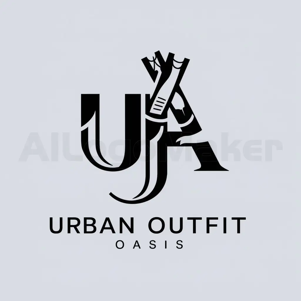 a logo design,with the text "Urban Outfit Oasis", main symbol:Una J but with representative clothing that is something striking and innovative but that the J be notable,complex,be used in Ropa industry,clear background