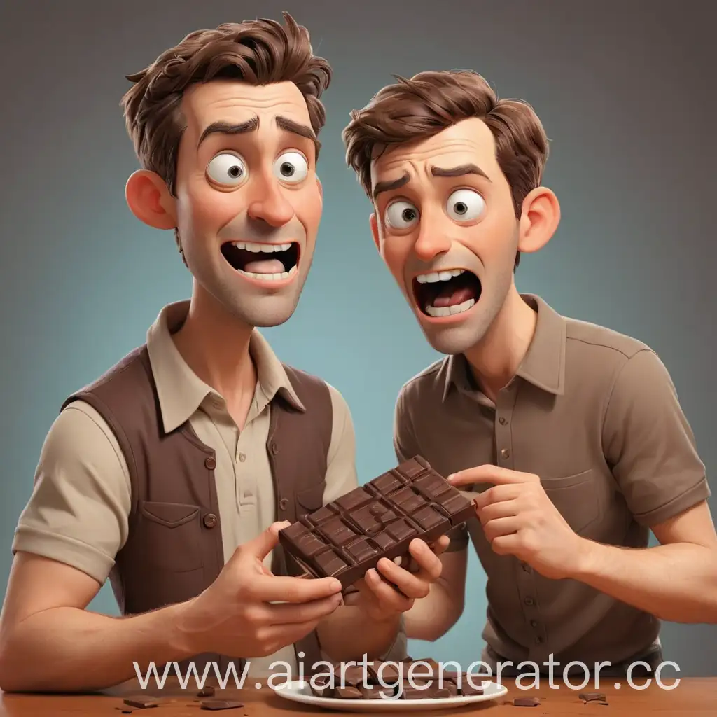 мультяшный мужчина передает мужчине шоколадку попробуй