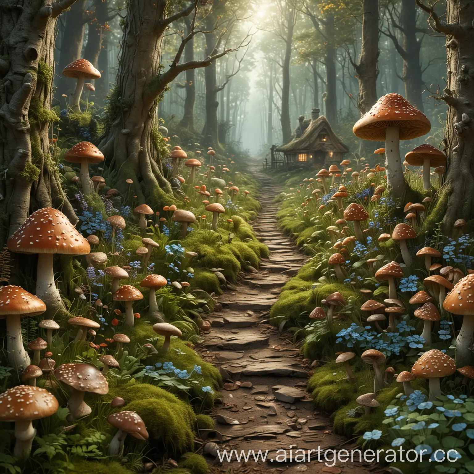 Enchanted-Forest-with-Detailed-Cottage-and-Mushrooms