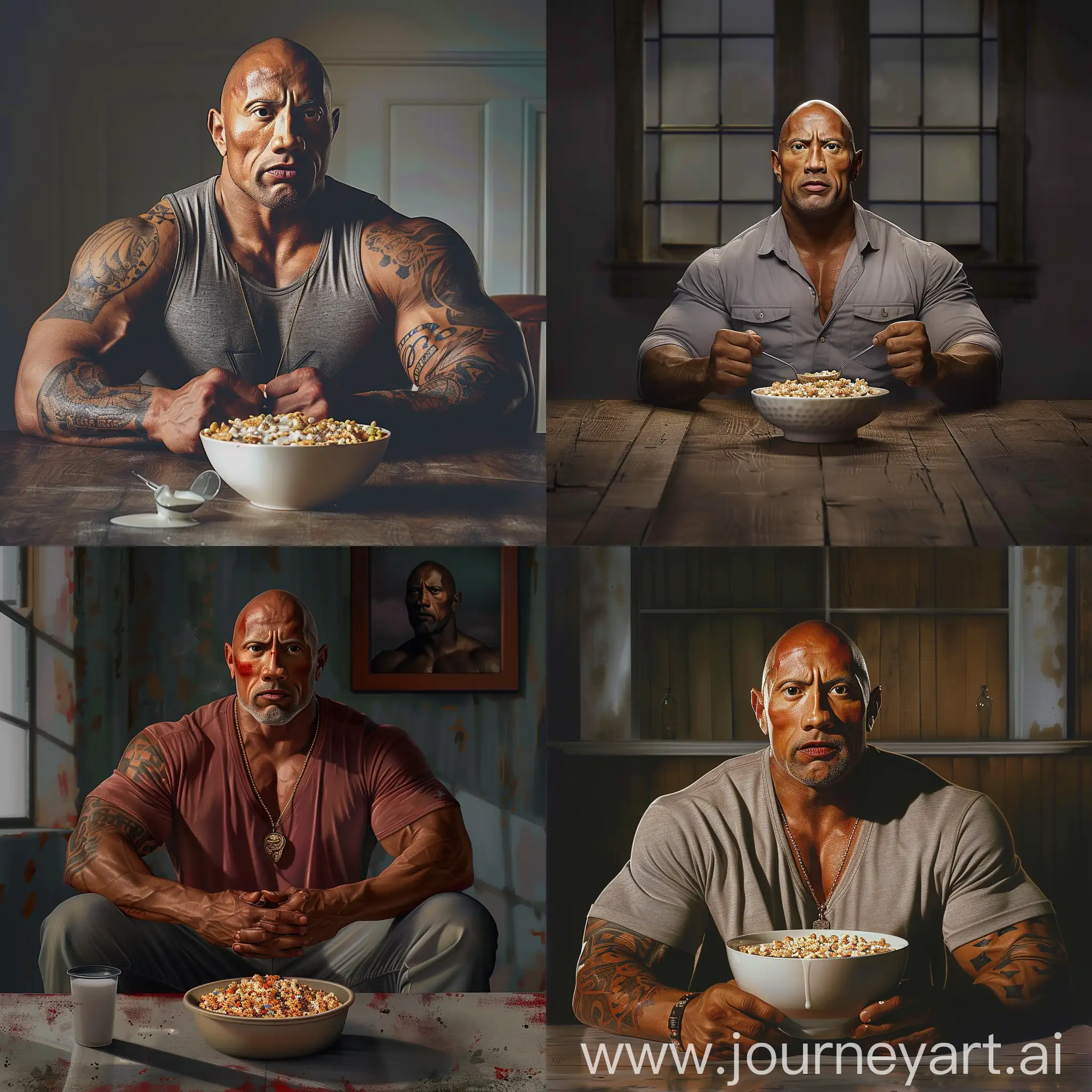Dwayne-Johnson-Enjoying-Cereal-Breakfast-with-HyperRealism-Detail