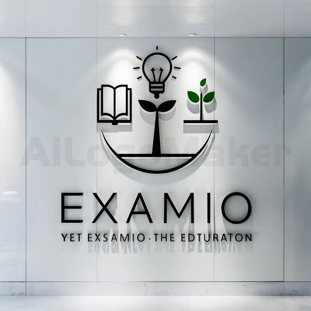 a logo design,with the text "Examio", main symbol:Think, Learn, Grow,Moderate,be used in Education industry,clear background
