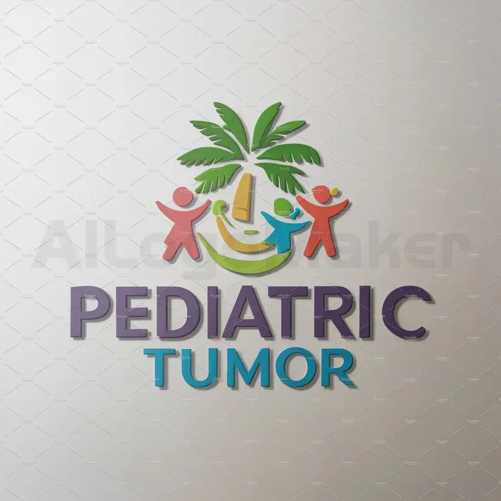 a logo design,with the text "pediatric tumor", main symbol:children, coconut tree, colorful,Minimalistic,be used in Medical Dental industry,clear background