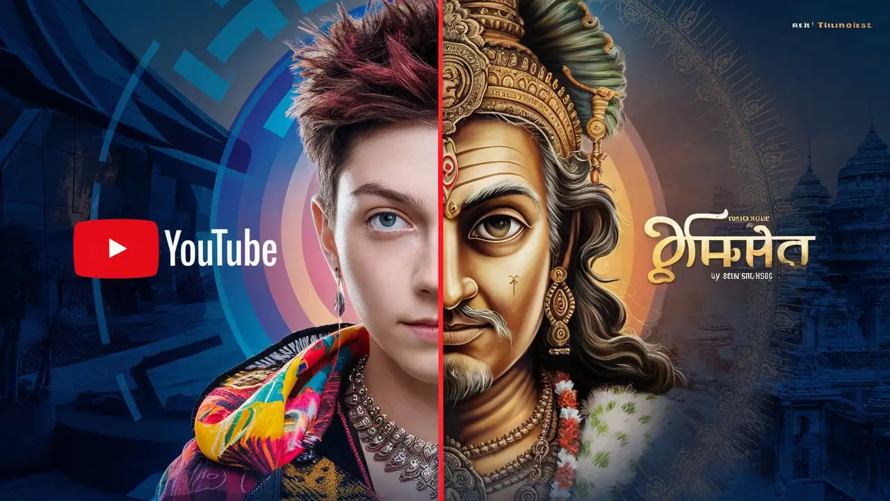 creat image one side human age show and one side lord bramha age ,creat for youtube thumbnail