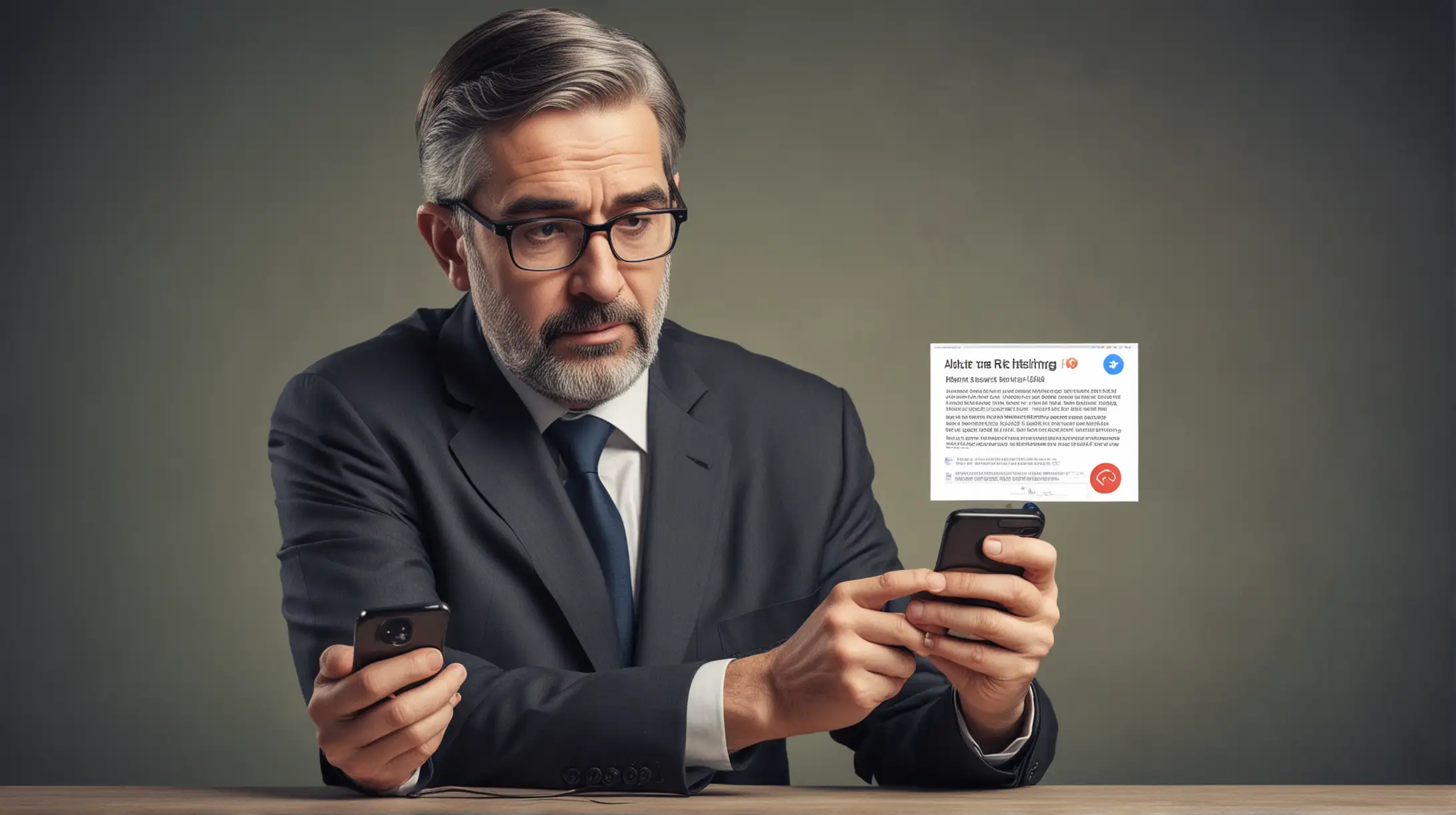politician looking at a phishing e-Mail on his phone
