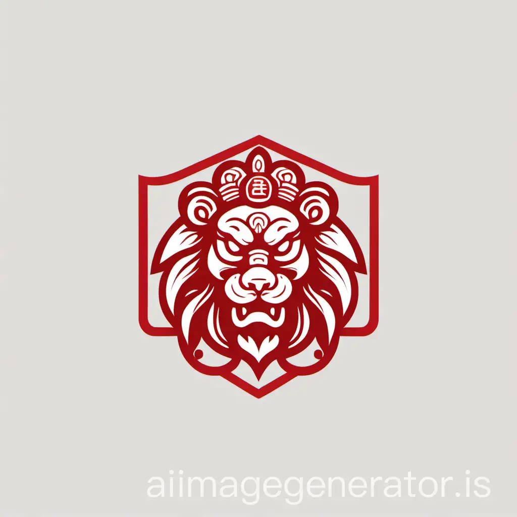 logo flat red outline of Chinese guardian lion profile minimalist style