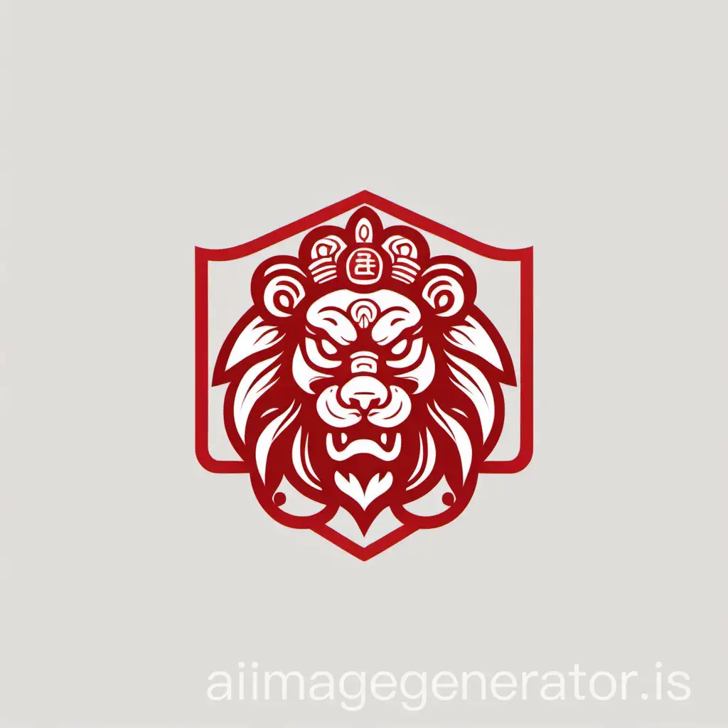 logo flat red outline of chinese guardian lion profile minimalist style