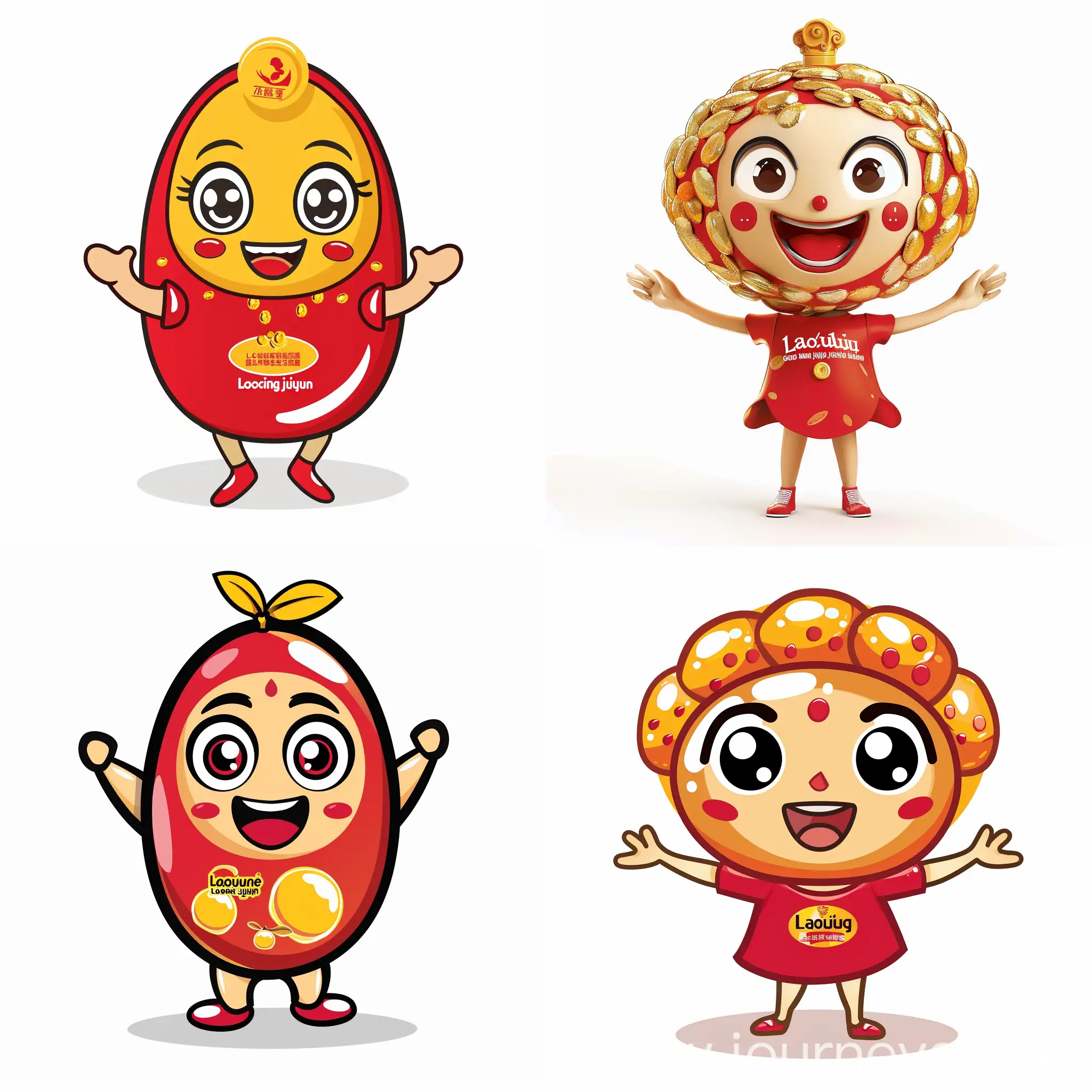 Joyful-Laoling-Golden-Jujube-Mascot-with-Red-TShirt-and-Golden-Crown
