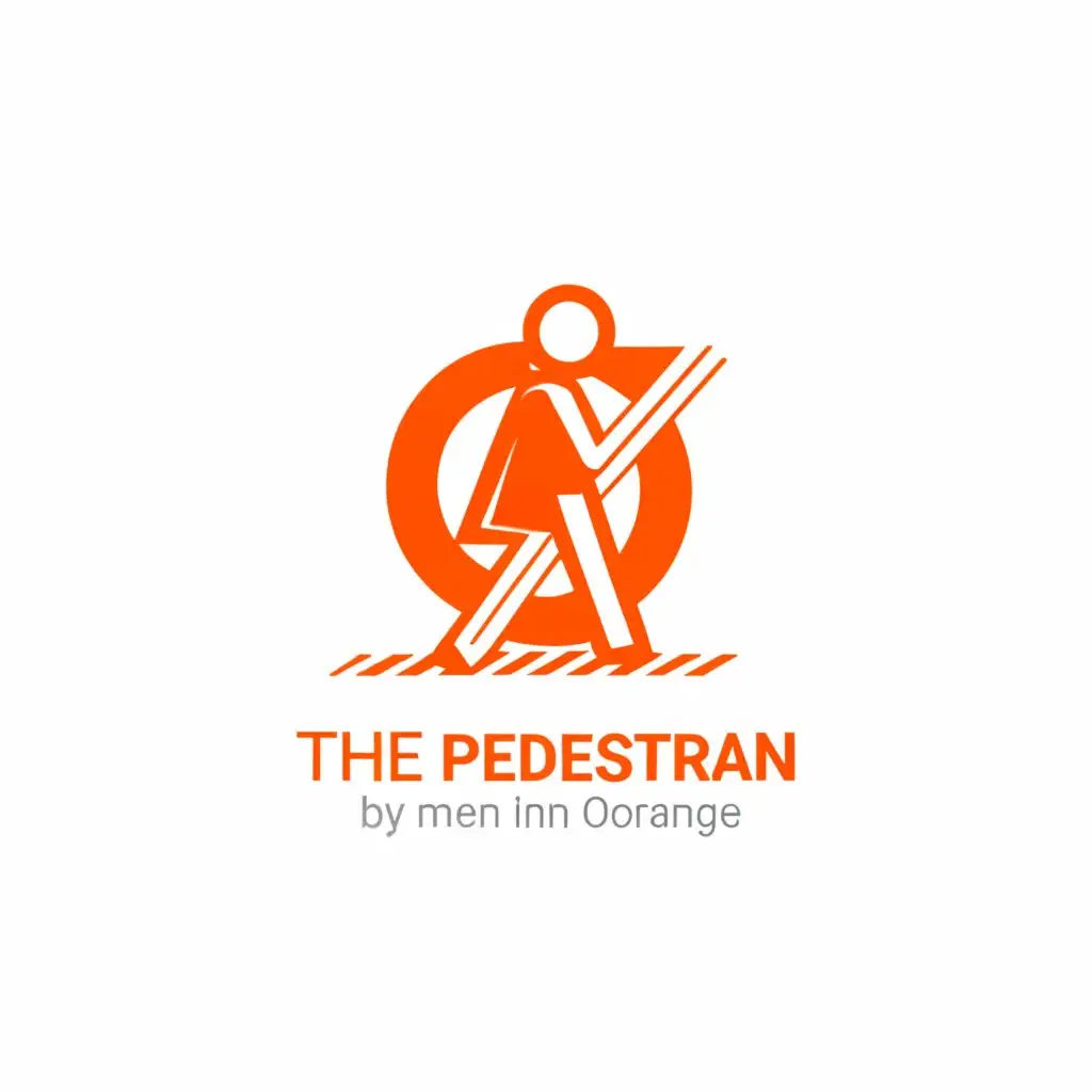 a logo design,with the text "The Pedestrian - by Men in Orange", main symbol:A pedestrian photography,complex,be used in Photography industry,clear background