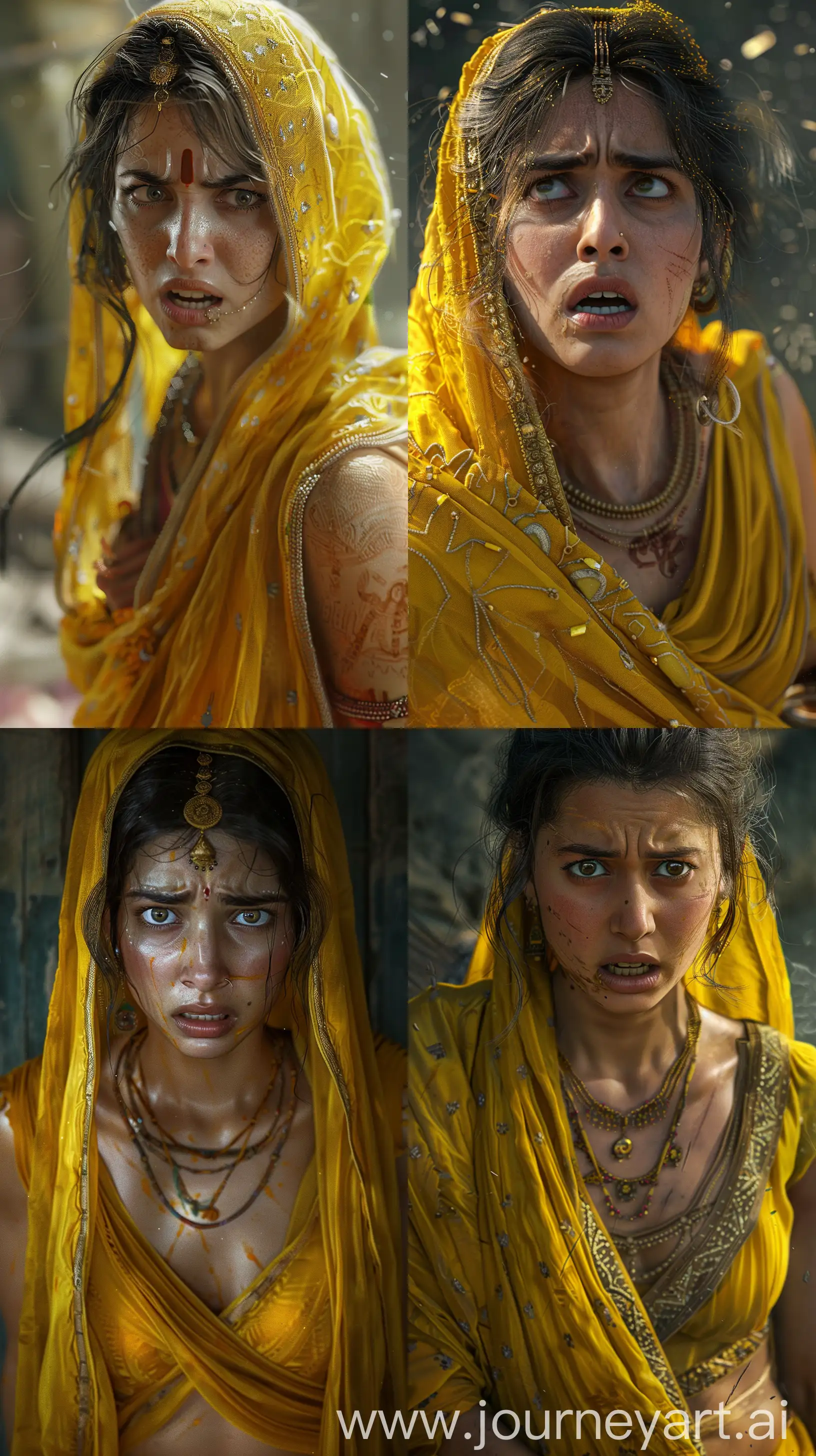 Hyper-Realistic-CloseUp-Portrait-of-Concerned-Indian-Woman-in-Yellow-Attire