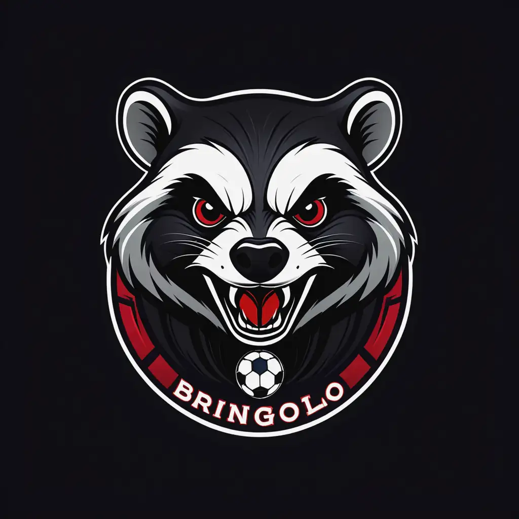 Logo for BRINGOLO soccer team with an aggressive satanic badger, in dark mode