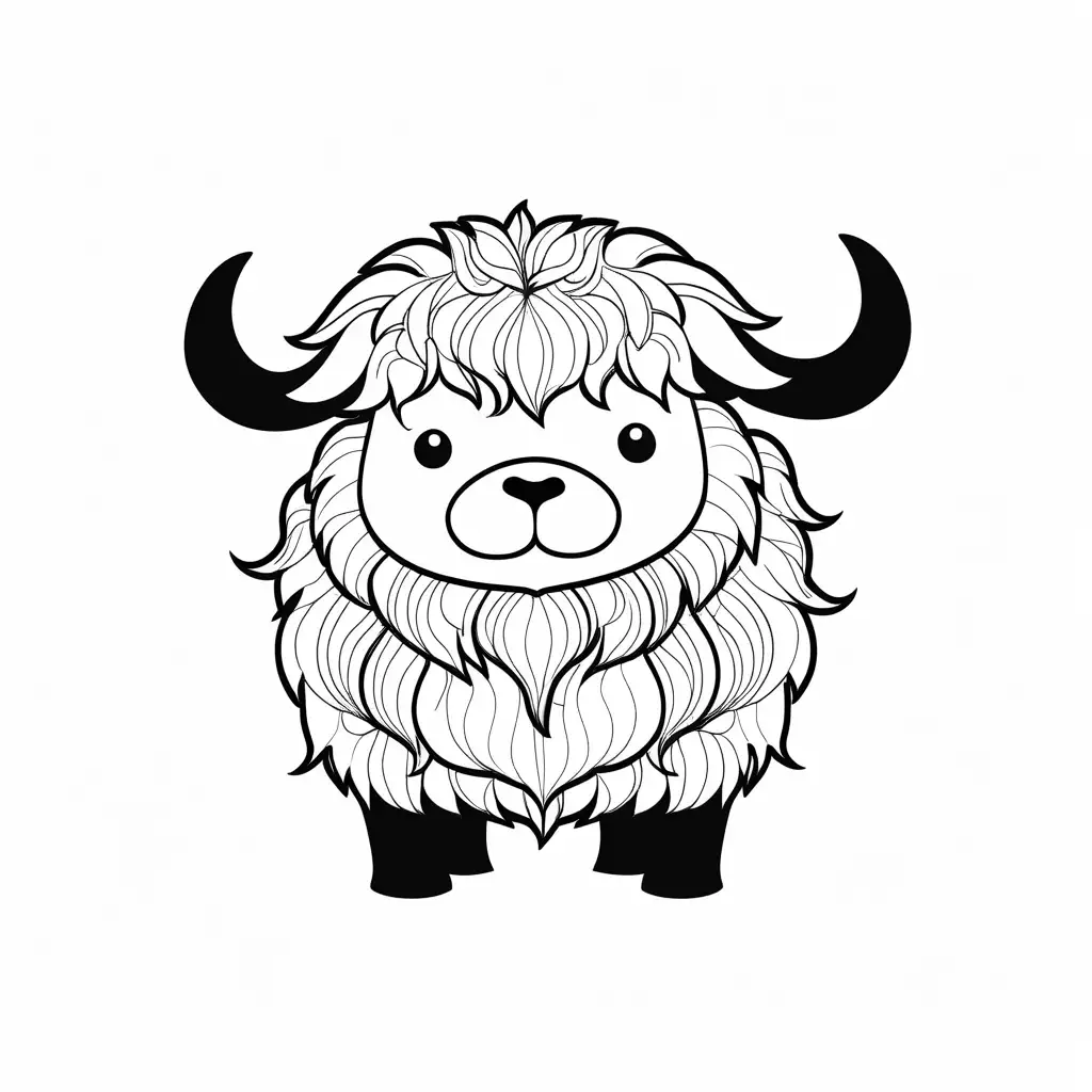 cute small yak, blank white background with transparency, Coloring Page, black and white, line art, white background, Simplicity, Ample White Space