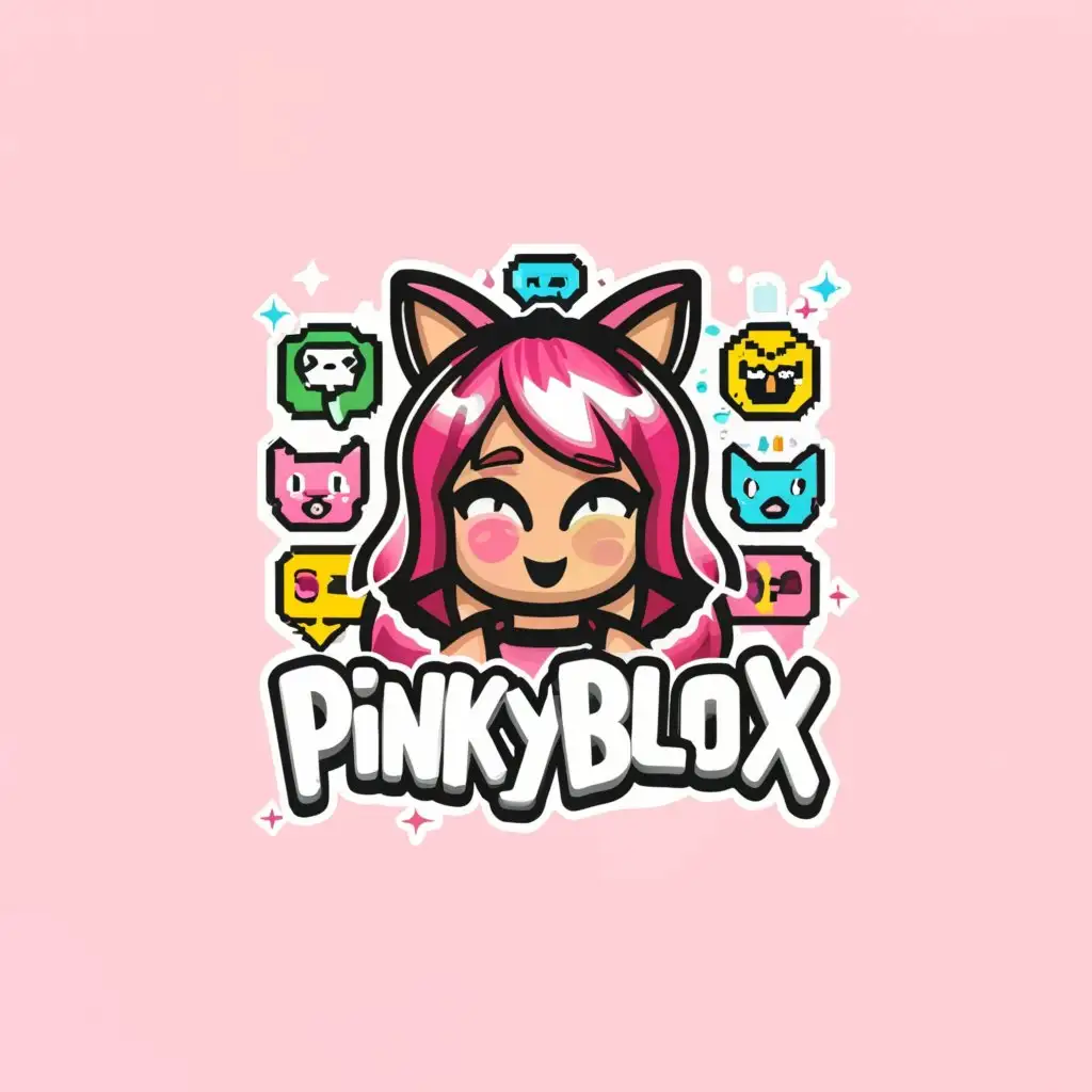 a logo design,with the text "PinkyBlox", main symbol:PinkyBlox, pink, roblox, kuromi, cute avatar, cats, YouTube, gaming,Moderate,be used in Gaming,  YouTube,  for young girls ,cool industry,clear background