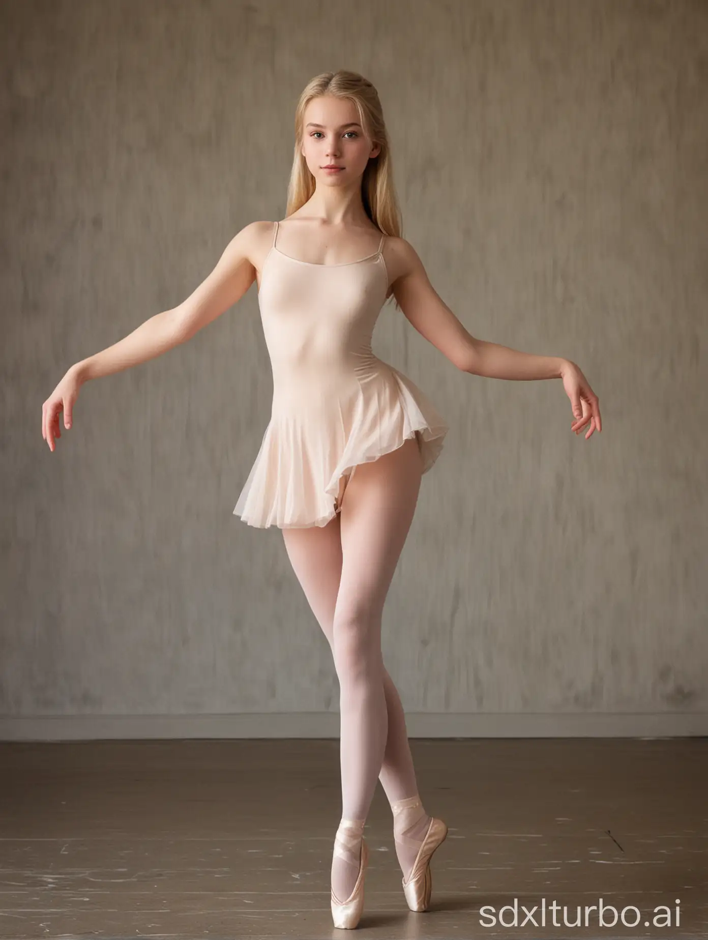 18 years old nude blonde slim beauty with medium long hair as classical ballet dancer