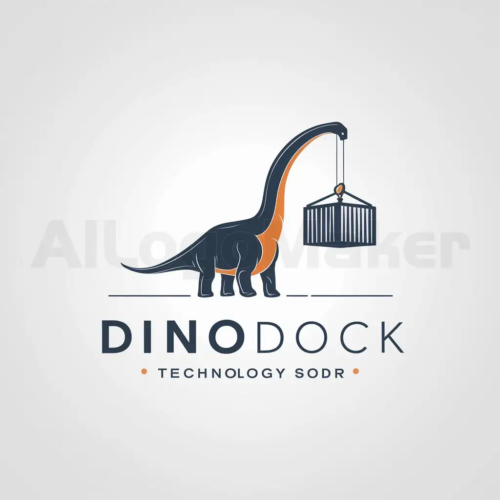 a logo design,with the text "DinoDock", main symbol:Dinosaurio cuello largo actuating as crane for containers, diplodocus,Minimalistic,be used in Technology industry,clear background