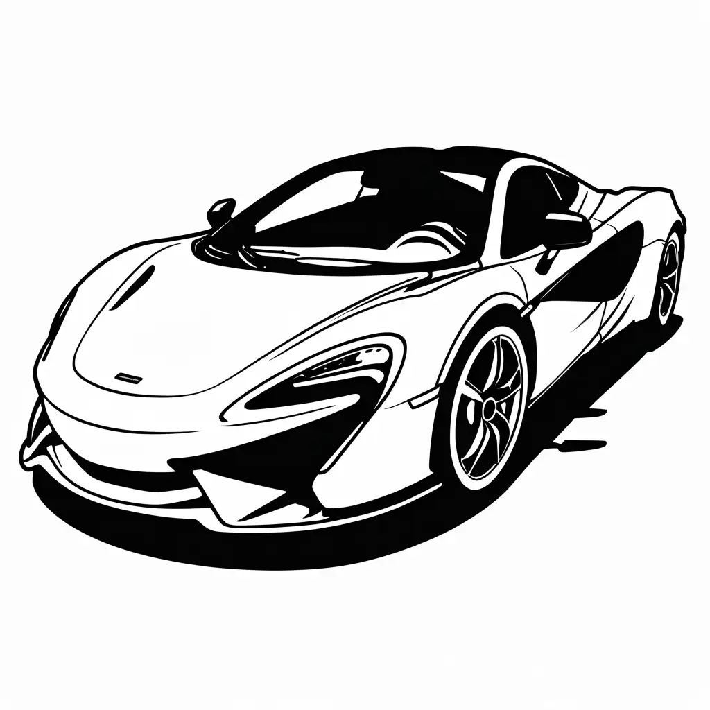 McLaren 750S coloring page, Coloring Page, black and white, line art, white background, Simplicity, Ample White Space. The background of the coloring page is plain white to make it easy for young children to color within the lines. The outlines of all the subjects are easy to distinguish, making it simple for kids to color without too much difficulty