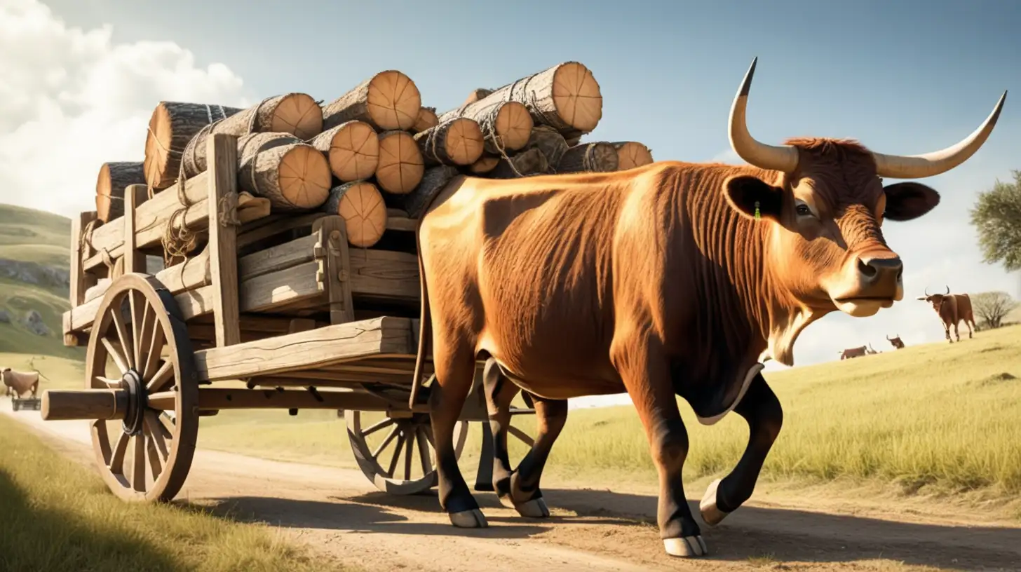 Biblical Era Ox Cart with Wood Cargo