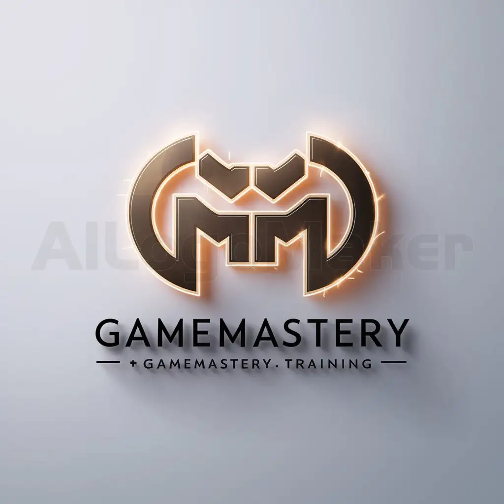 a logo design,with the text "GameMastery – gamemastery.training", main symbol:Это должна быть буква GM,Moderate,be used in games industry,clear background