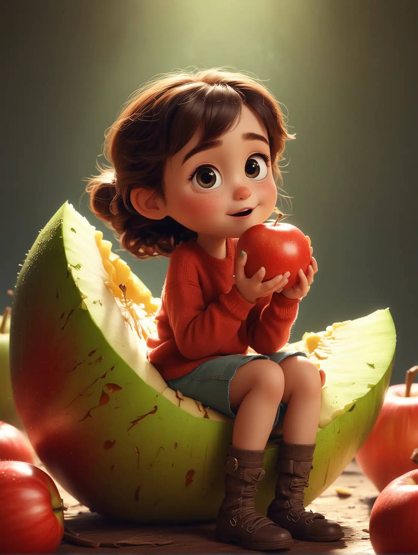 Adorable-Pixar-Girl-Eating-Apple-on-Giant-Apple-Slice