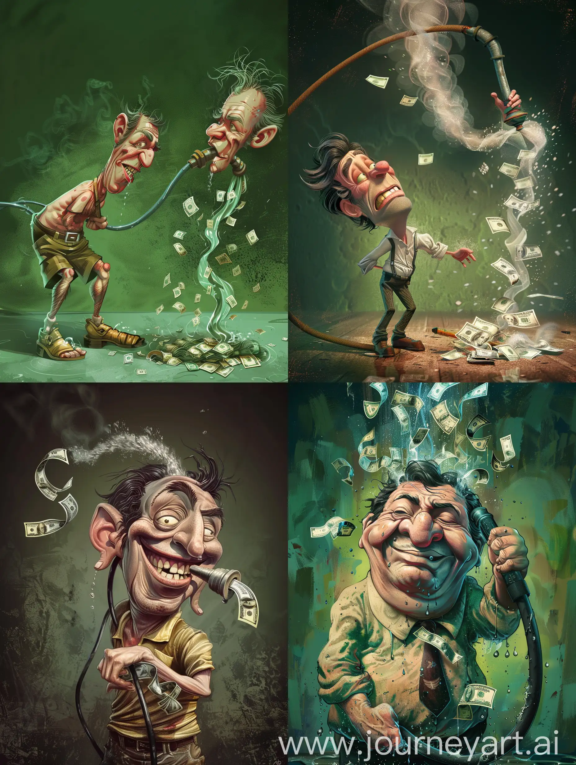 A-Man-Making-Money-Pour-from-a-Hose-Caricature-Realism-Art