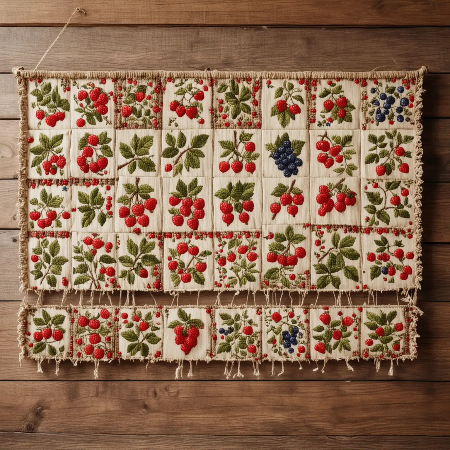 CrossStitched-Berries-on-Wooden-Wall