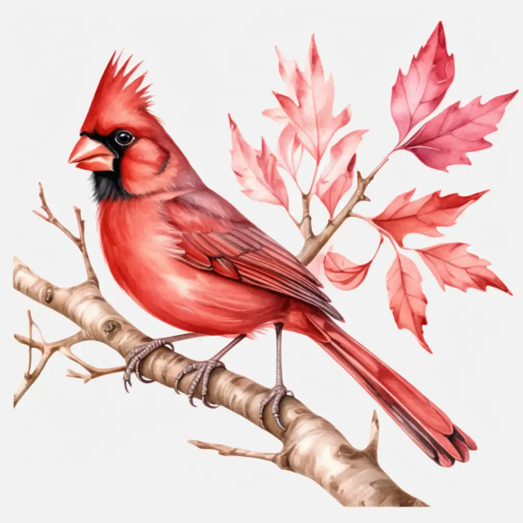 aesthetic watercolor cardinal sitting on a branch, clipart