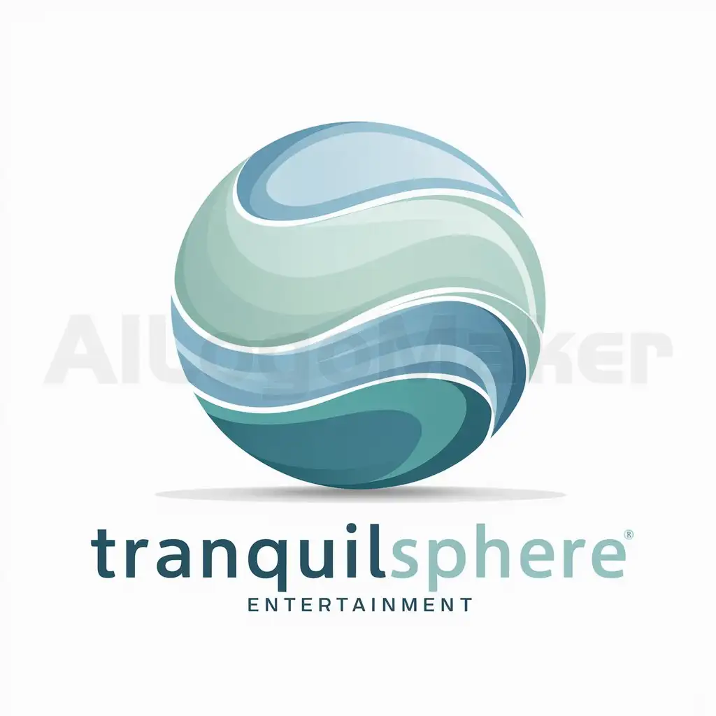 a logo design,with the text "TranquilSphere", main symbol:A serene, abstract sphere with soft, calming colors (e.g., light blue, teal, soft green) with gentle gradients. The sphere could have subtle waves or patterns to indicate tranquility and motion,Minimalistic,be used in Entertainment industry,clear background