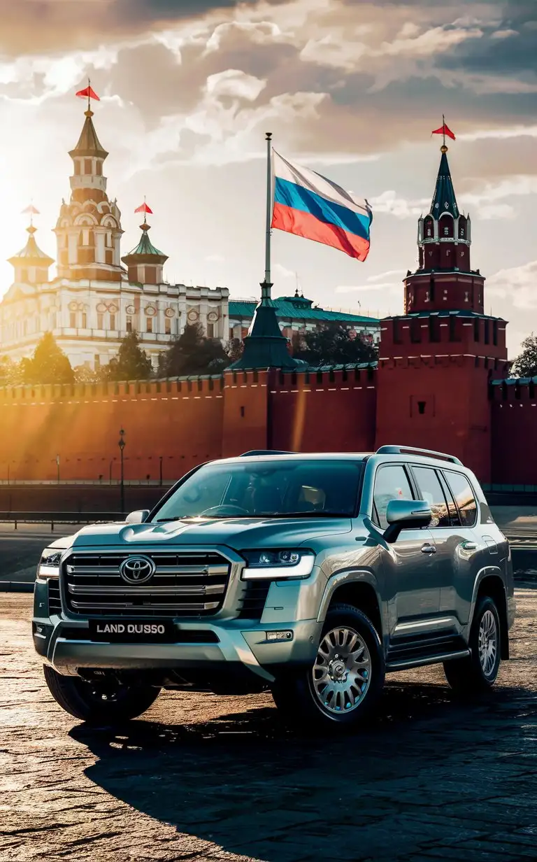 Автомобиль Toyota Land Cruiser 300, лето, флаг России, Кремль 