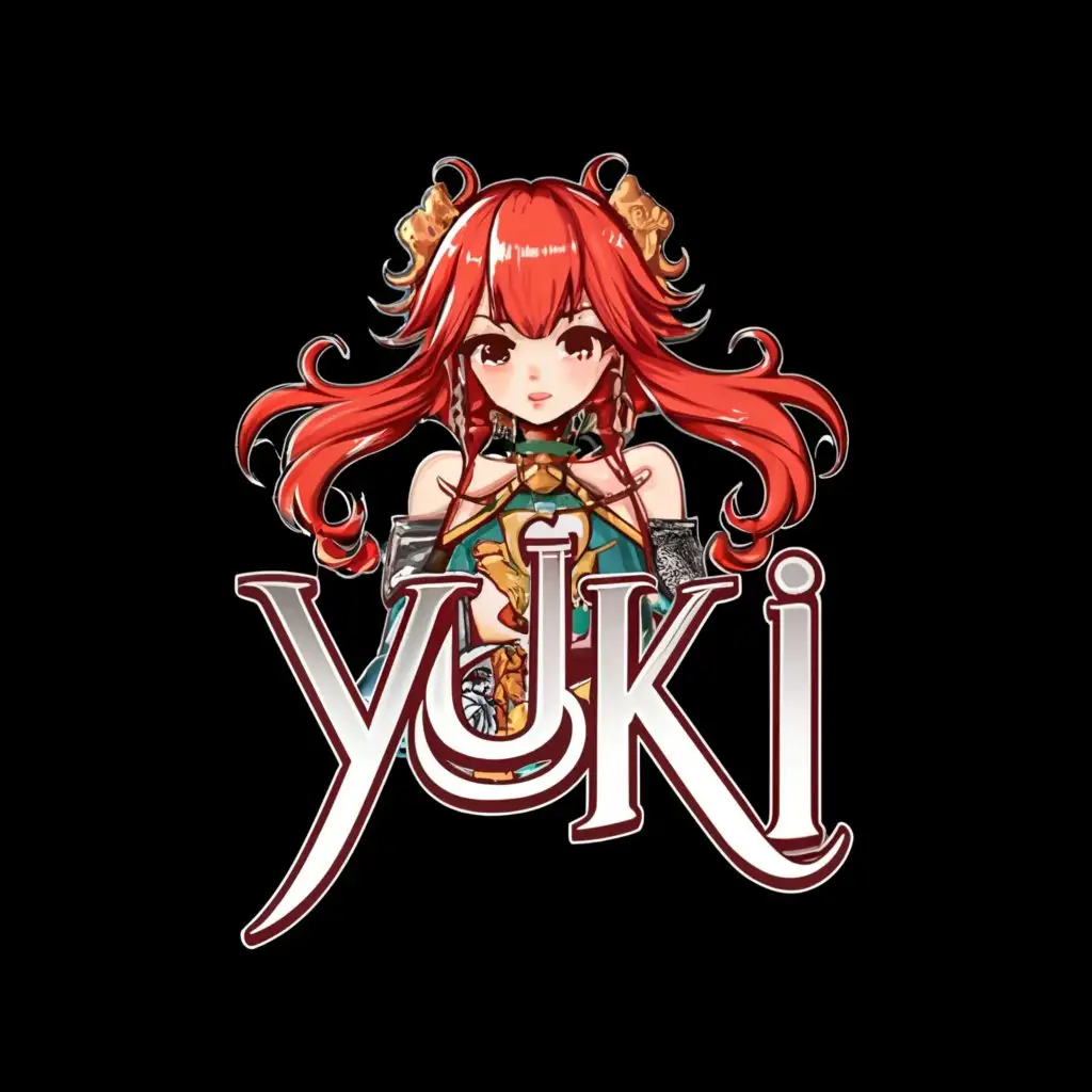 a logo design,with the text "Yuki", main symbol:anime girl red haired,Moderate,clear background