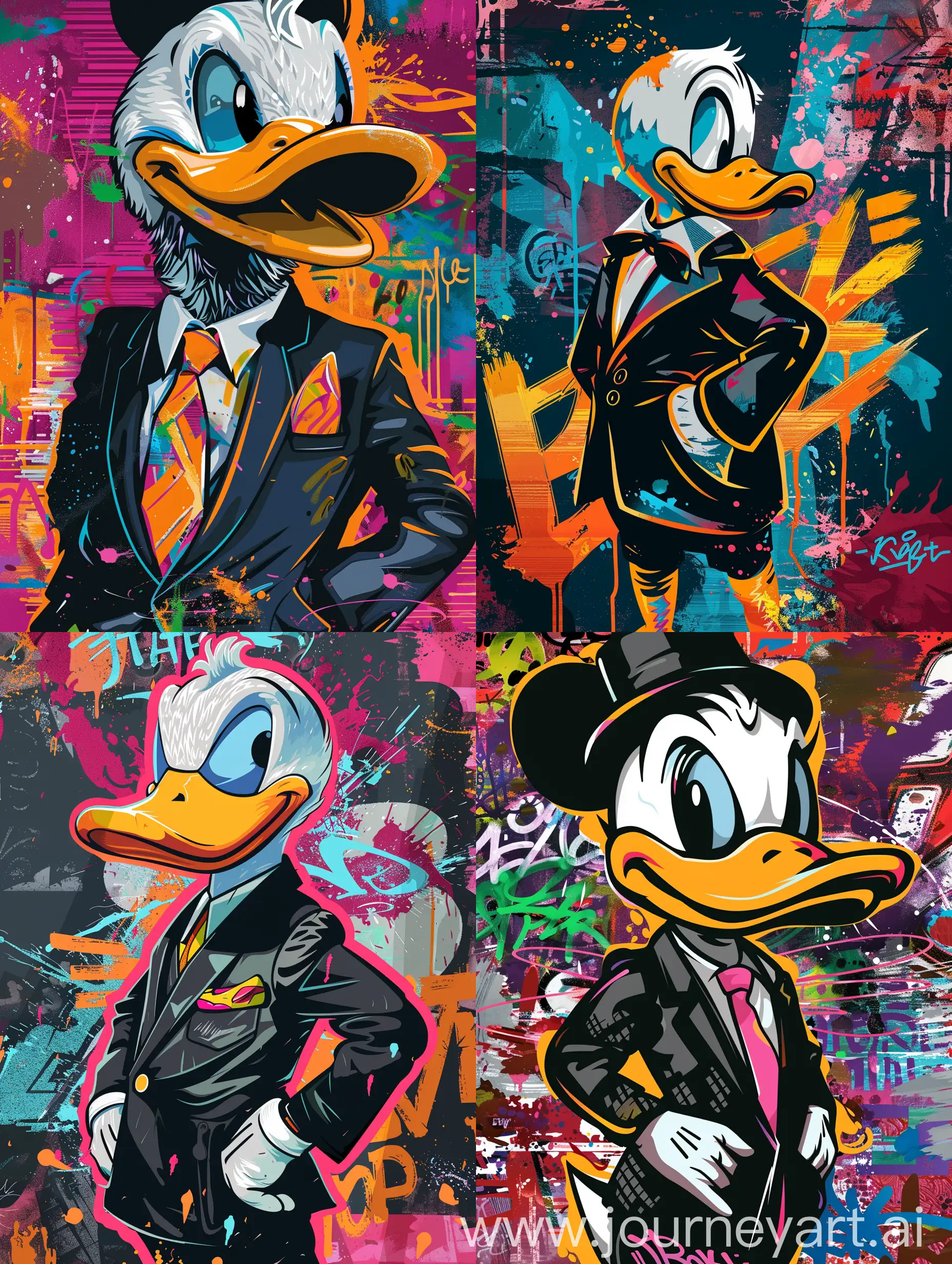 Urban-Style-Graffiti-Art-Donald-Duck-in-Black-Mens-Suit