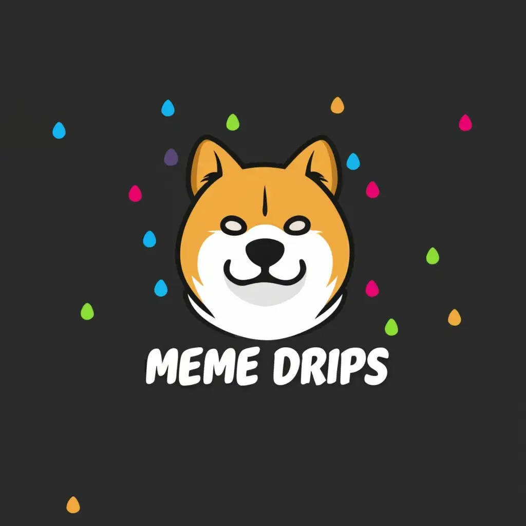 a logo design,with the text "meme drips", main symbol:doge dog,Moderate,be used in Entertainment industry,clear background