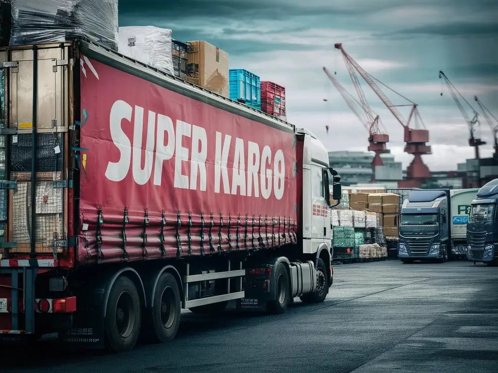 Loading is done on a logistics truck. It says "SUPER KARGO" on the truck