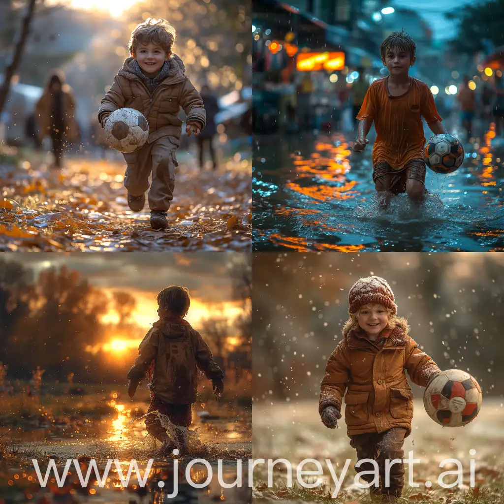 Boy playing football, ultra-cinematic style, ultracinematic style, ultra cinematic style --stylize 1000