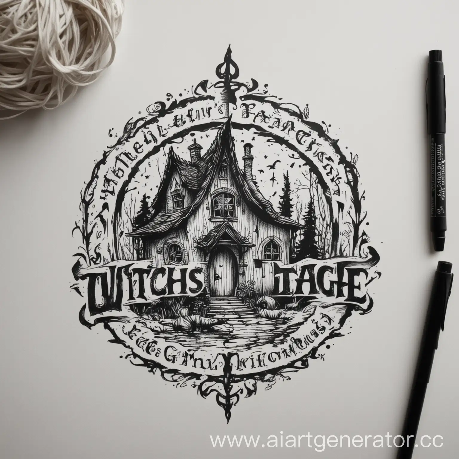 Illustration-of-The-Witchs-Cottage-Logo-on-White-Background
