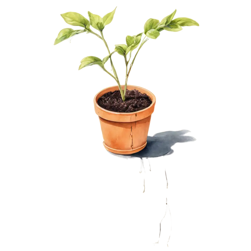 A drawing of a potted plant that has wilted