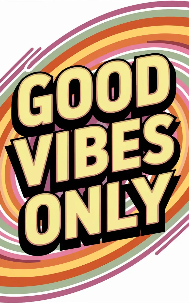 Create the text "Good Vibes Only". Retro design. Multiple colors. 80's style.