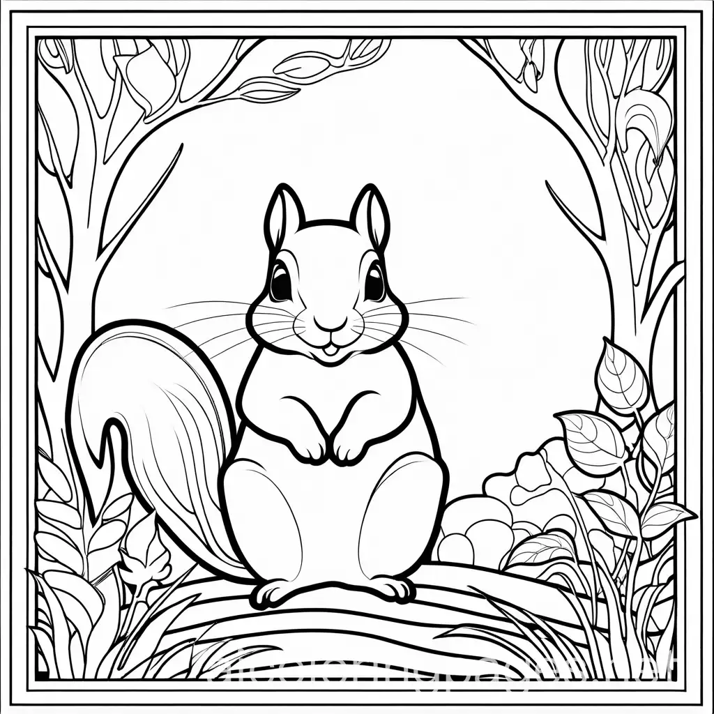 happy squirrel outside glass slider
, Coloring Page, black and white, line art, white background, Simplicity, Ample White Space. The background of the coloring page is plain white to make it easy for young children to color within the lines. The outlines of all the subjects are easy to distinguish, making it simple for kids to color without too much difficulty