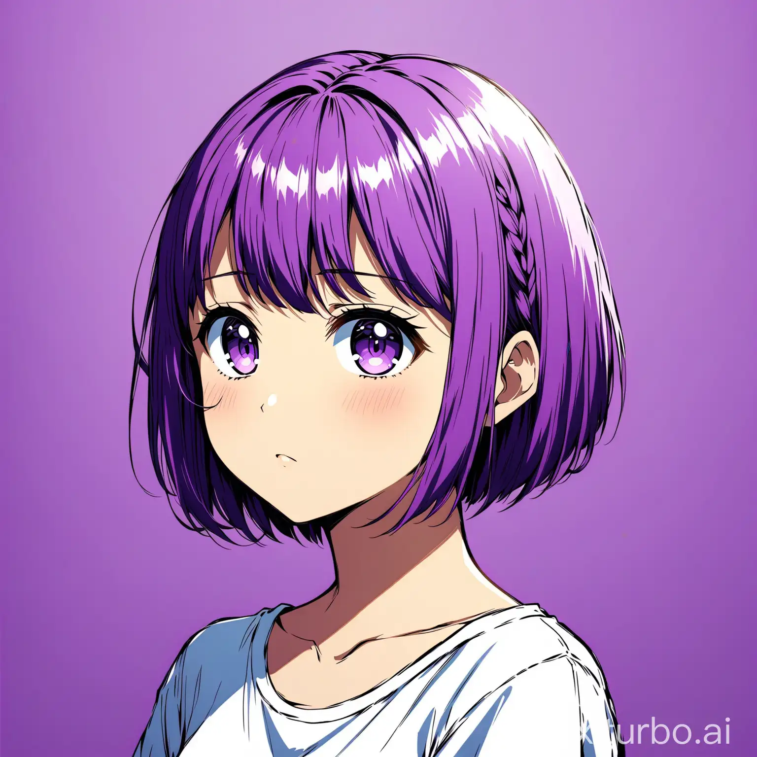 sad anime girl purple background pixie haircut