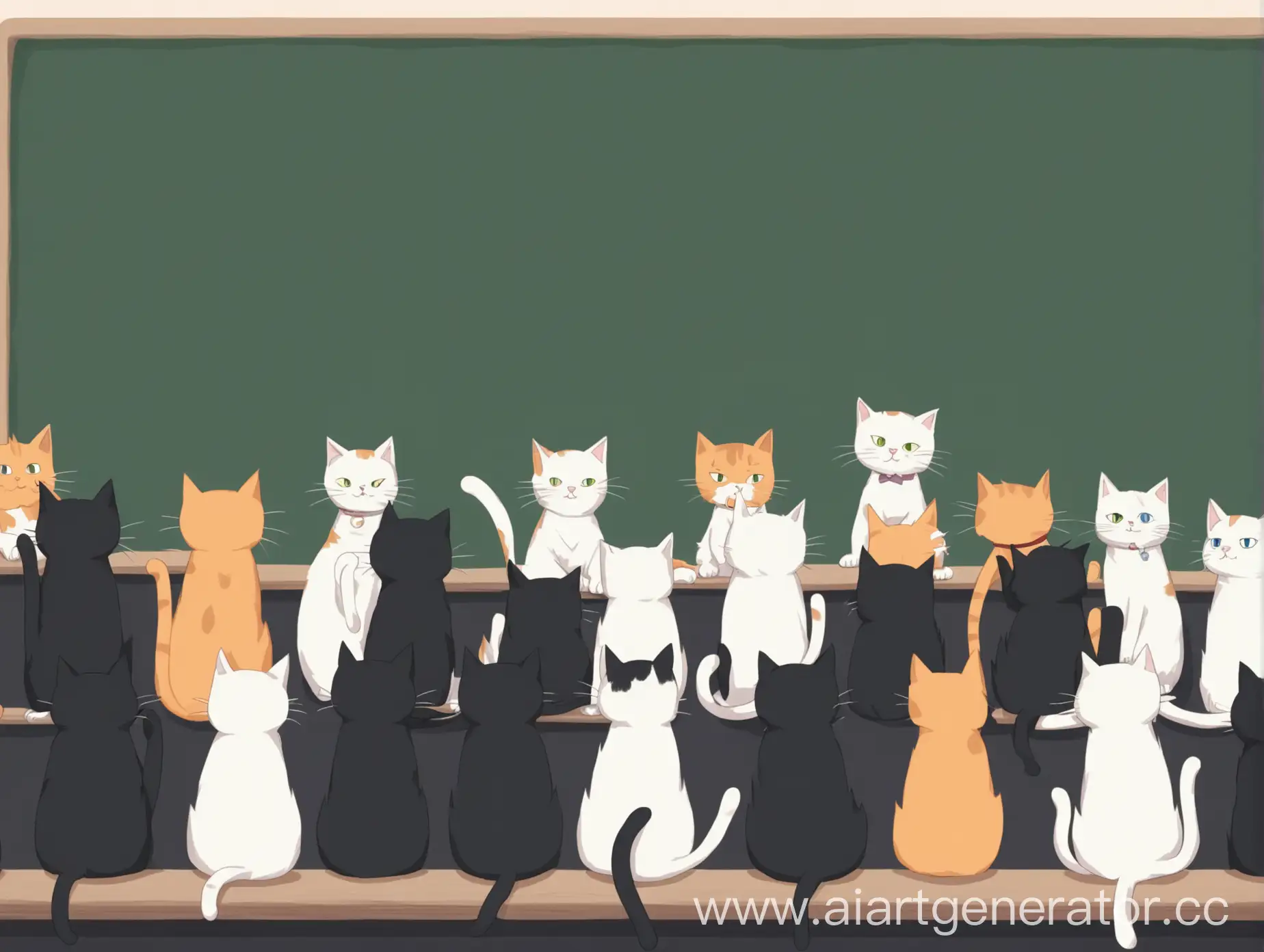lo-fi коты учителя. 11 котов на расстоянии друг от друга на фоне школьной доски