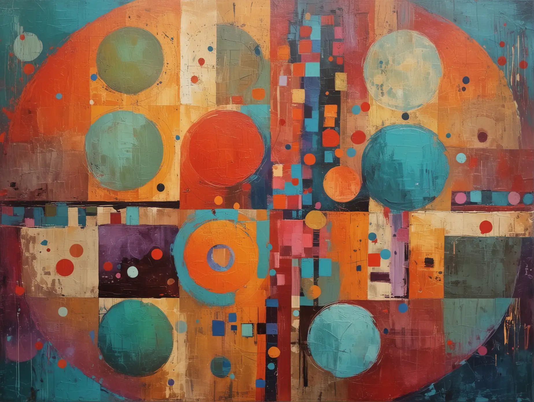 colorful abstract geometric painting circles squares