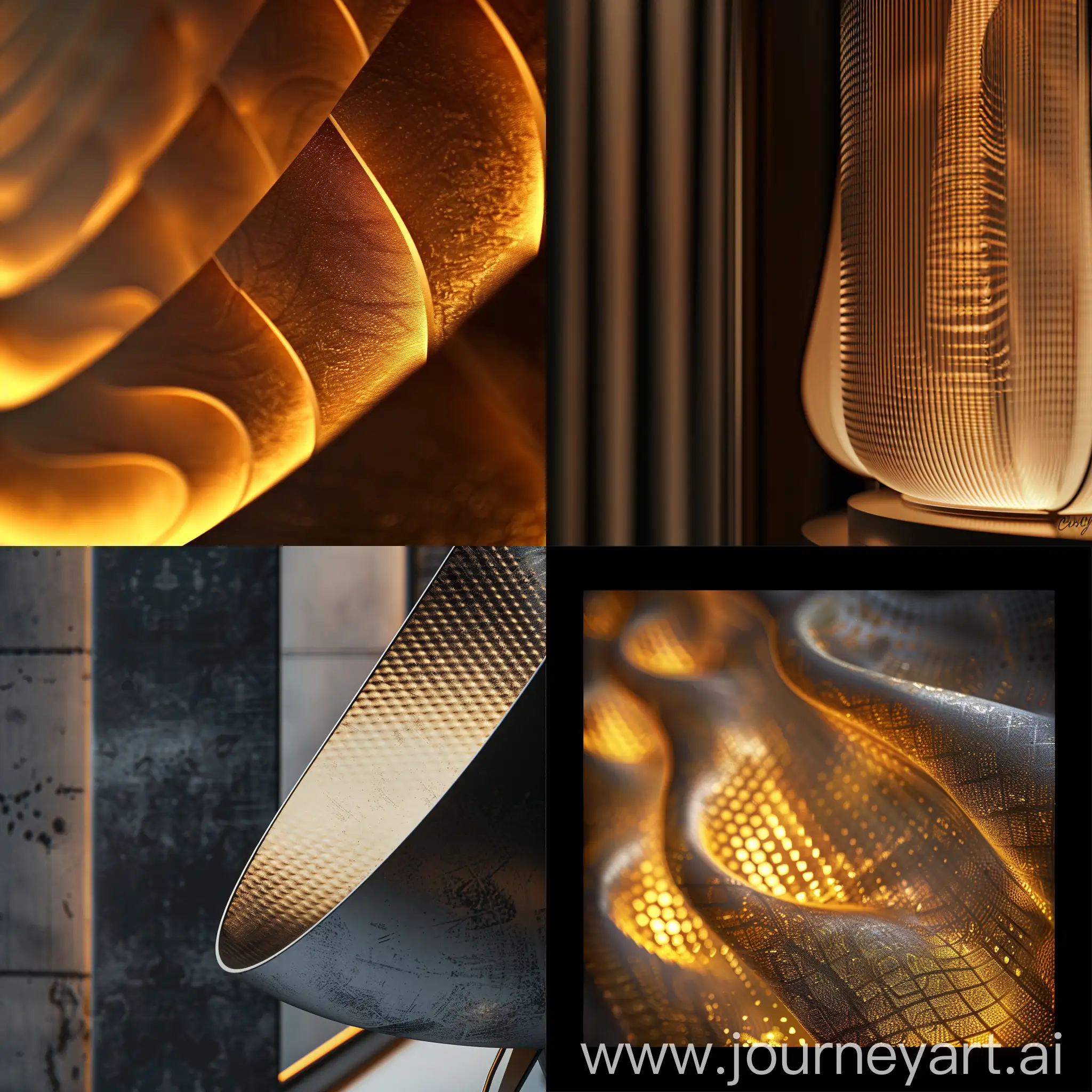 A banner for my website which highlights lamps with a minimalist and futuristic design but in an indirect way. The image must be focused on texture, very close, abstract, not dark nor too bright with color codes inspired by luxury