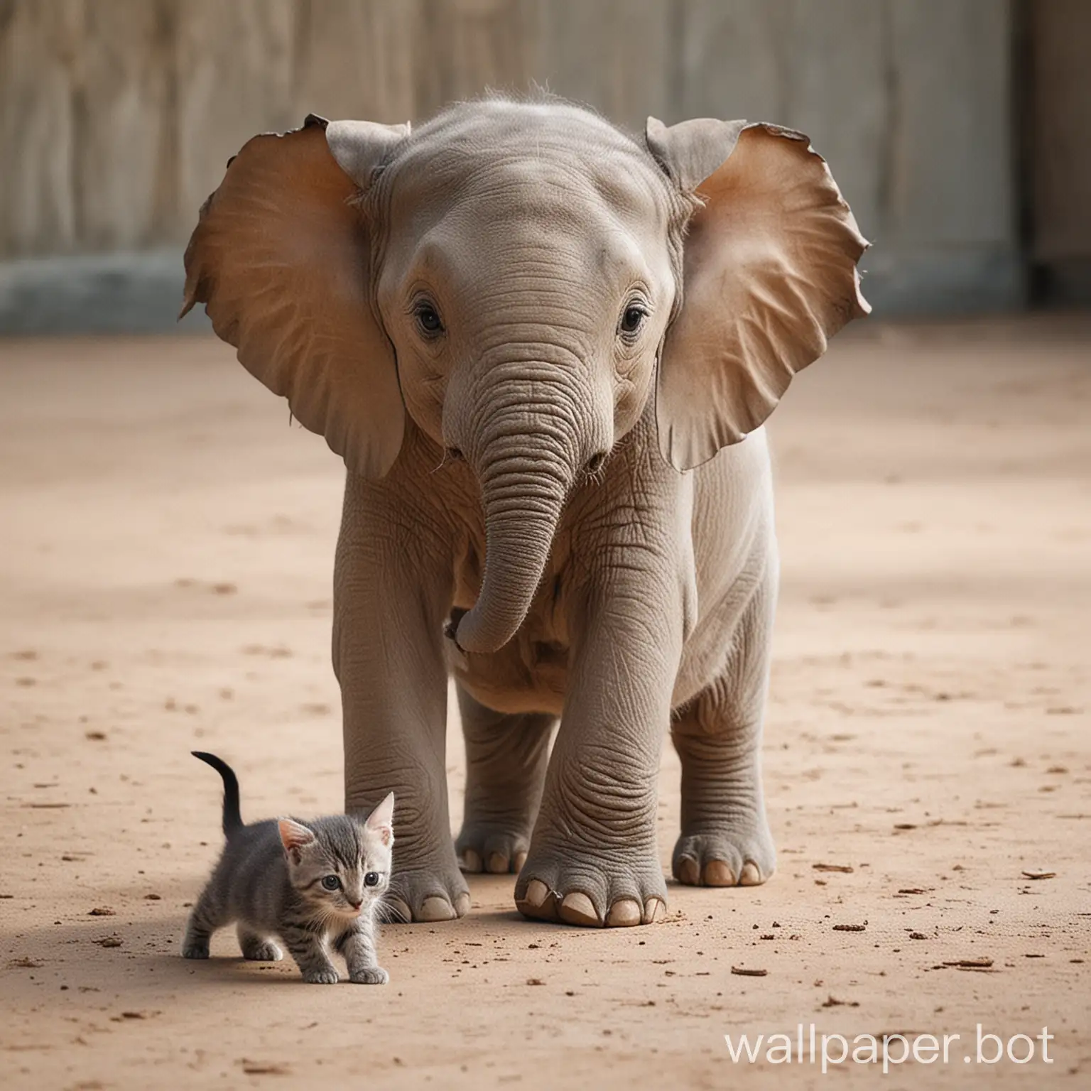 Gentle-Giant-Elephant-Watching-Over-Playful-Kitten