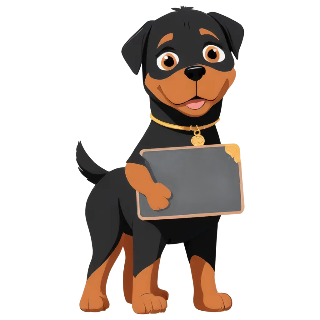 cute cartoon rottweiler holding a board