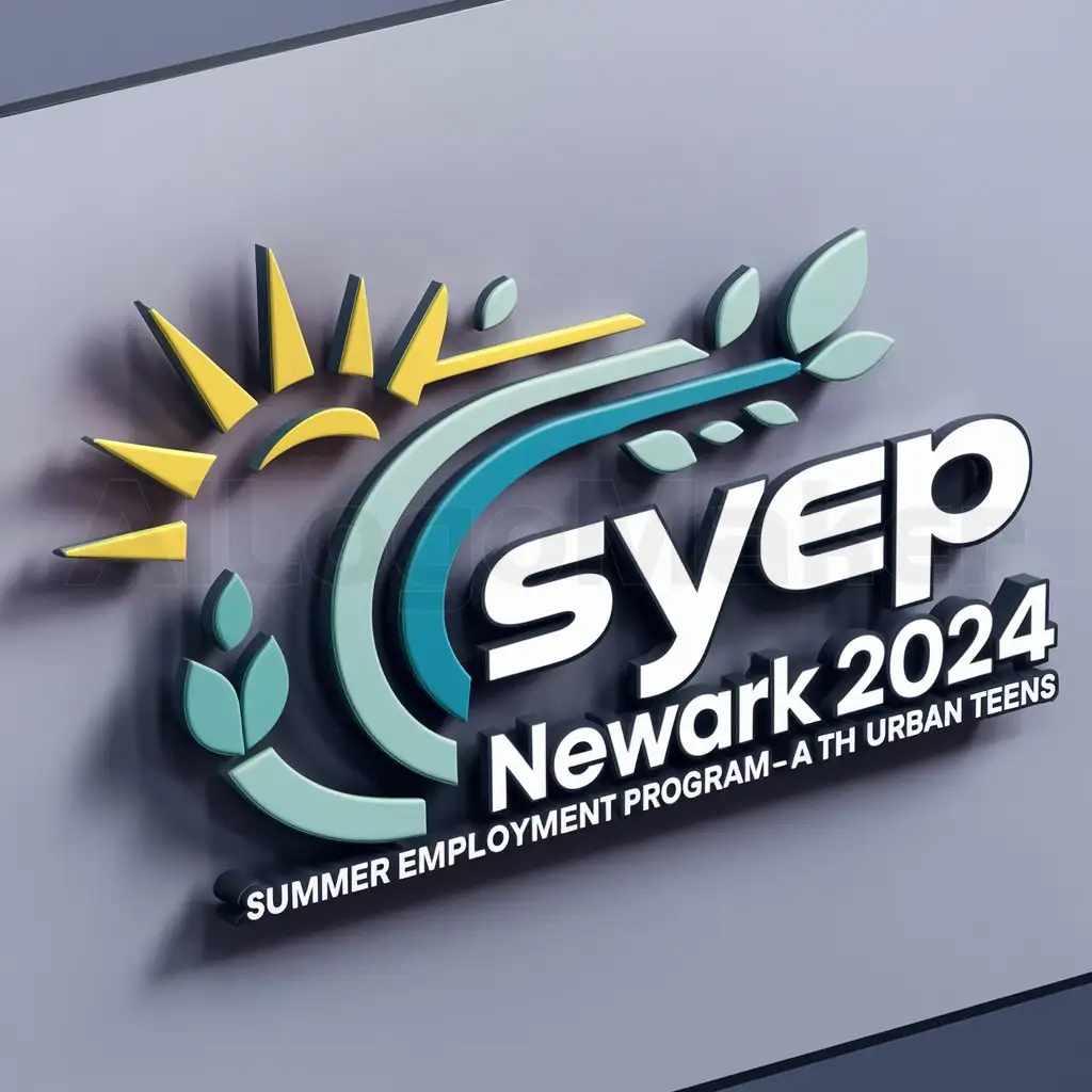  Logo design for Summer Employment Program for urban teens in Newark 2024, prioritize a cool and modern vibe, use bright colors and dynamic shapes representing growth and energy of teenagers, incorporate symbols of growth, use trendy fonts and contemporary design elements, suitable for various industries, with clear background front view, designed on white background.