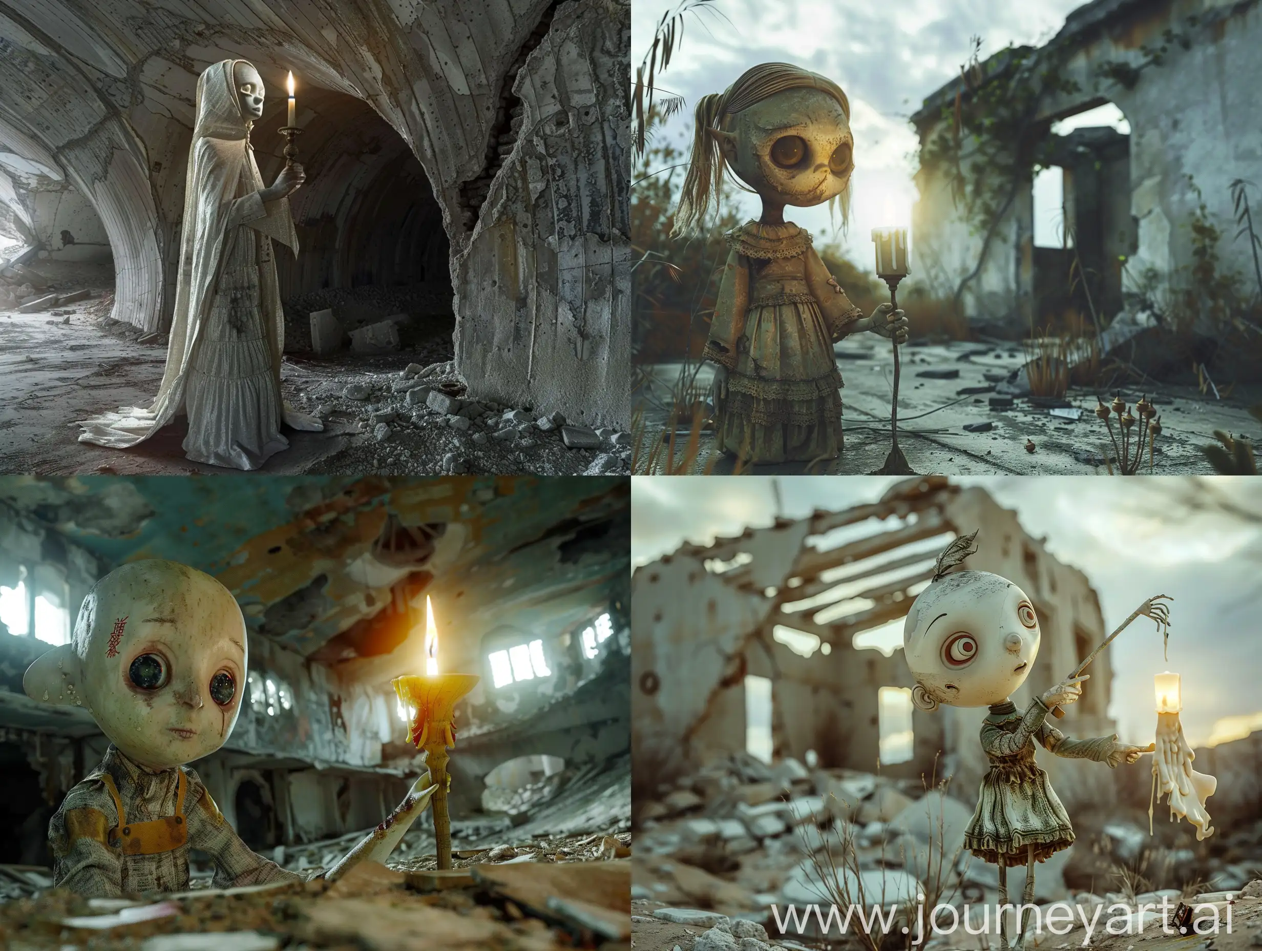 Mysterious-Yokai-Holding-Candlestick-in-Abandoned-Shelter