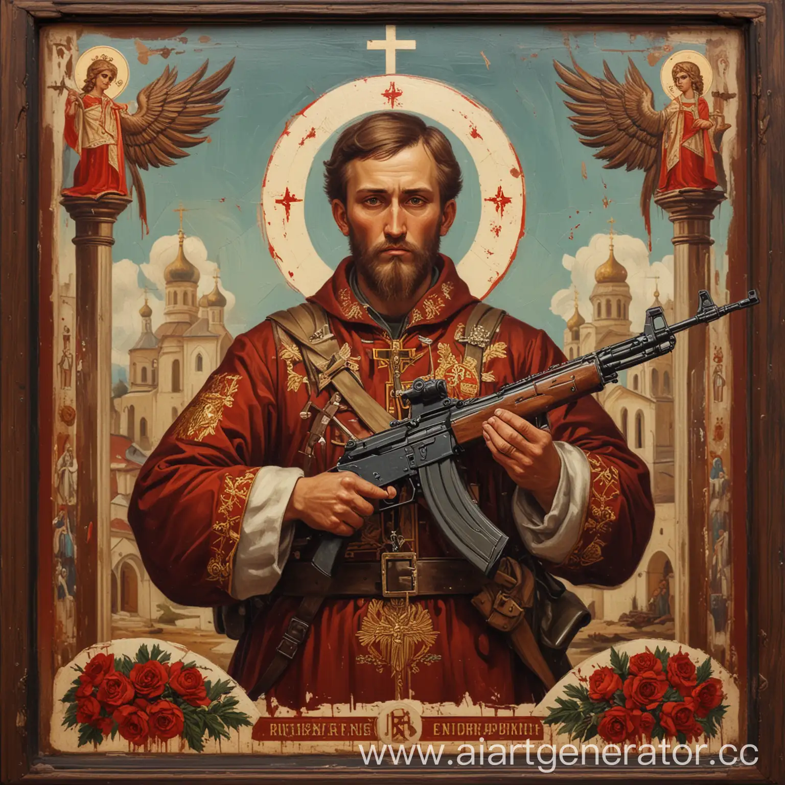 Russian-Soldier-with-Automatic-Rifle-in-Bloody-Church